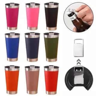Kit 10 Copo Térmico 473ml Com Tampa e Abridor Copo Inox Atacado Carnaval-YEYSALE