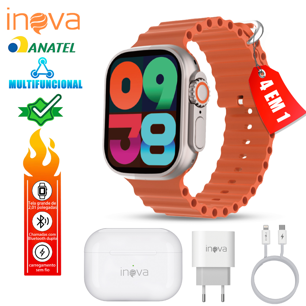 INOVA pro max Smartwatch Relógio Inteligente TWS Fone De Ouvido 4 Em 1 ...