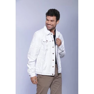 Jaqueta Masculina Verde Militar/branca/bege em Sarja com Bolsos Frontais