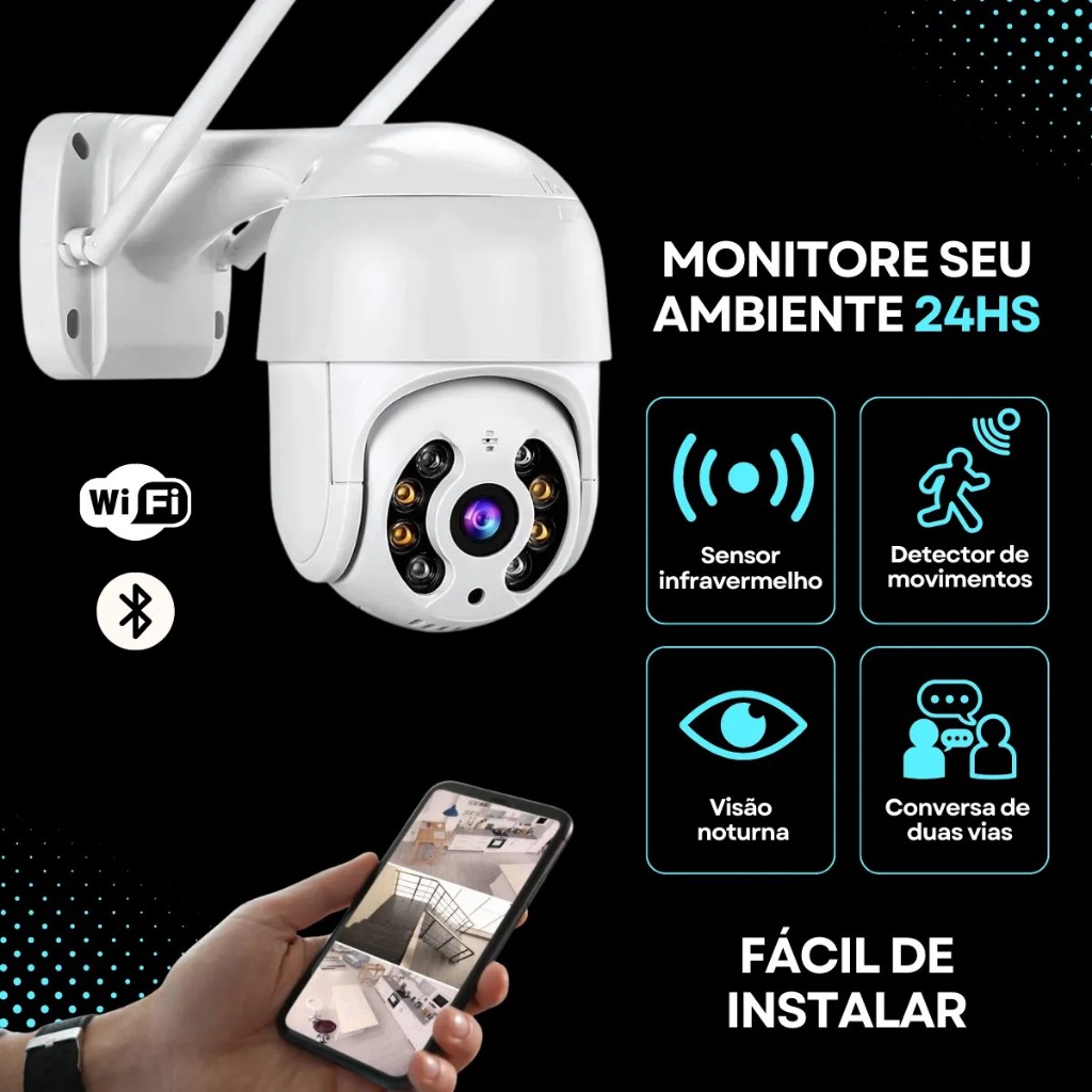 KIT Câmeras de Segurança Resistente a Água Full HD WiFi Sem Fio 360 ...