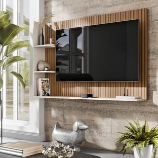 Painel Tv Até 50" Nicho Decorativo Prateleiras Suspenso Parede Quarto Sala Estar