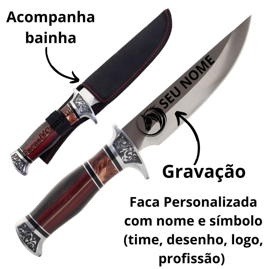 Faca Gravada Personalizada Com Nome Churrasco Cozinha Com Bainha ...