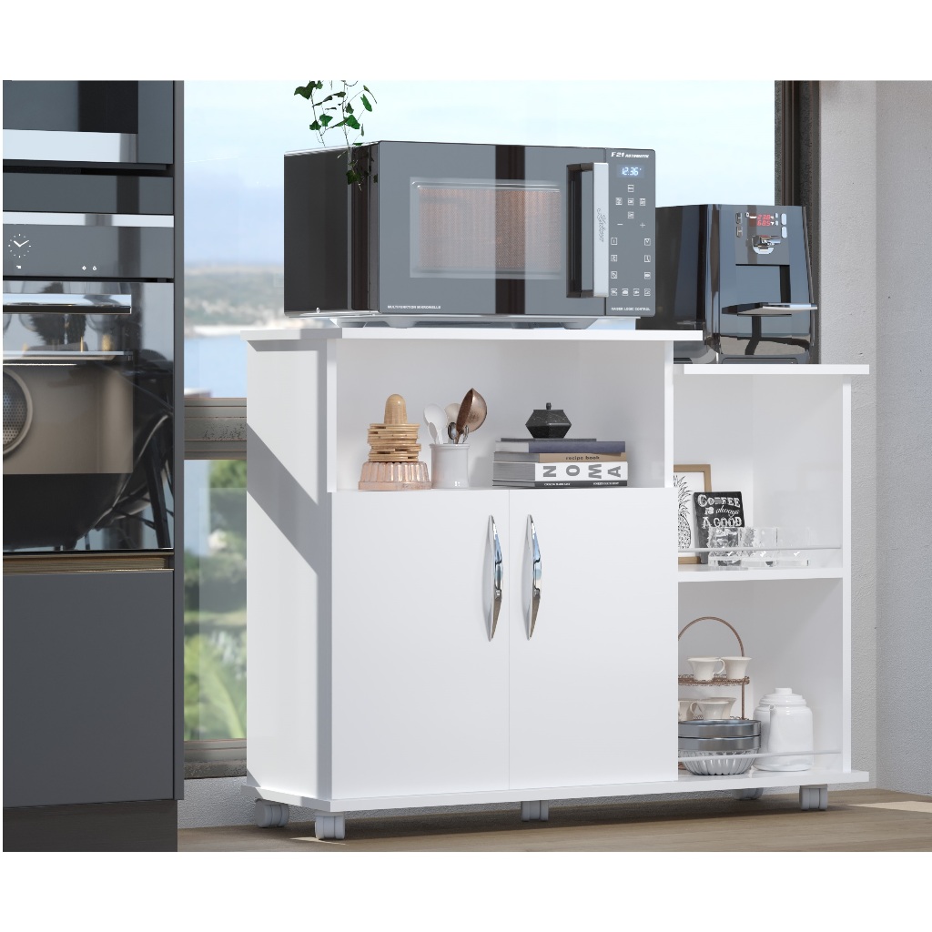 Balcão Cozinha Fruteira com Suporte Microondas 2 Portas Multiuso ...
