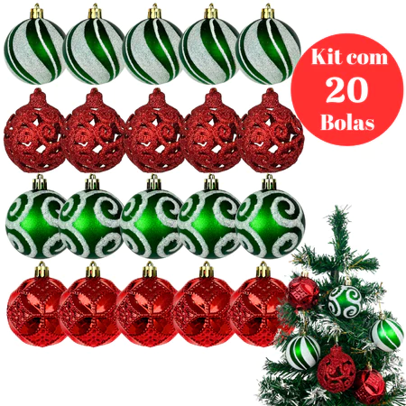 Kit 20 bolas de natal 6cm decoradas enfeites natalinos luxo para árvore