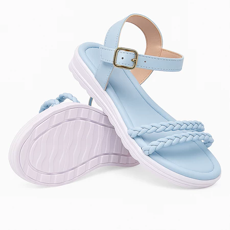 Sandália rasteira infantil menina tira trançada colorida com fivela