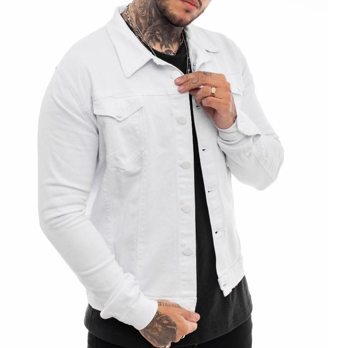 Jaqueta Masculina Branca Tecido Sarja 2% Lycra