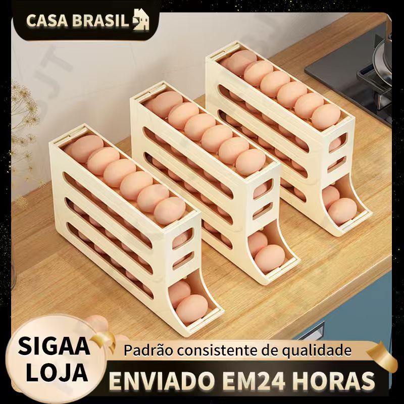 Porta Ovos Suporte 4 Andares Rolante Para 30 Ovos Dispenser Armazena e organizador de Geladeira