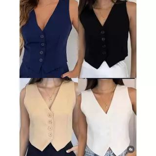 YAN FASHION Colete Alfaiataria Decote V Feminino Elegante