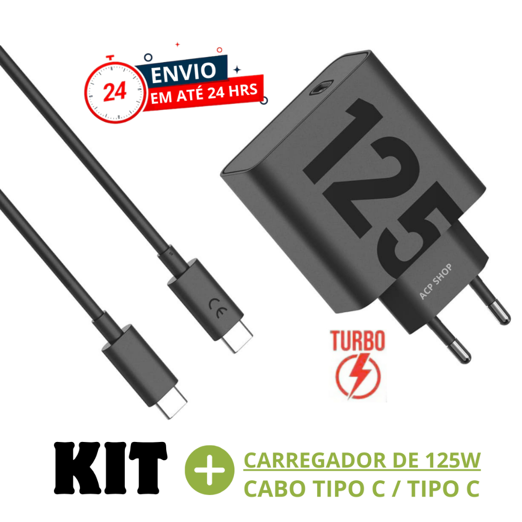 Kit Carregador Turbo Cabo Tipo C 125w Super Rápido Power Compatível ...