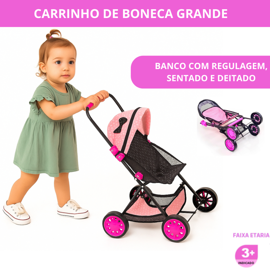 Carrinho De Boneca Grande Para Criança De Empurrar Infantil Mega ...