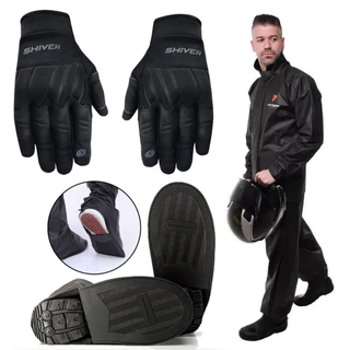 Pioneira capa de chuva motociclista par de luvas touch e galochas impermeaveis kit motoqueiro