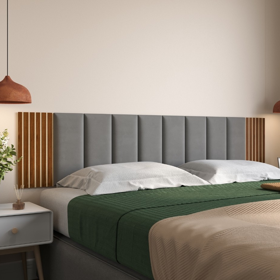 Combo 12 peças: |Cabeceira + Painel Ripado MDF| para Cama de Casal King ...