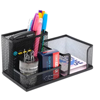 Organizador de Mesa Metal Aramado Para Escritório Lapís Caneta Clips 3 Divisões Porta