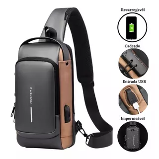 Bolsa Masculina Pochete Transversal Cadeado Ombro Impermeável Tecido Liso Antifurto Bolsa De Peito