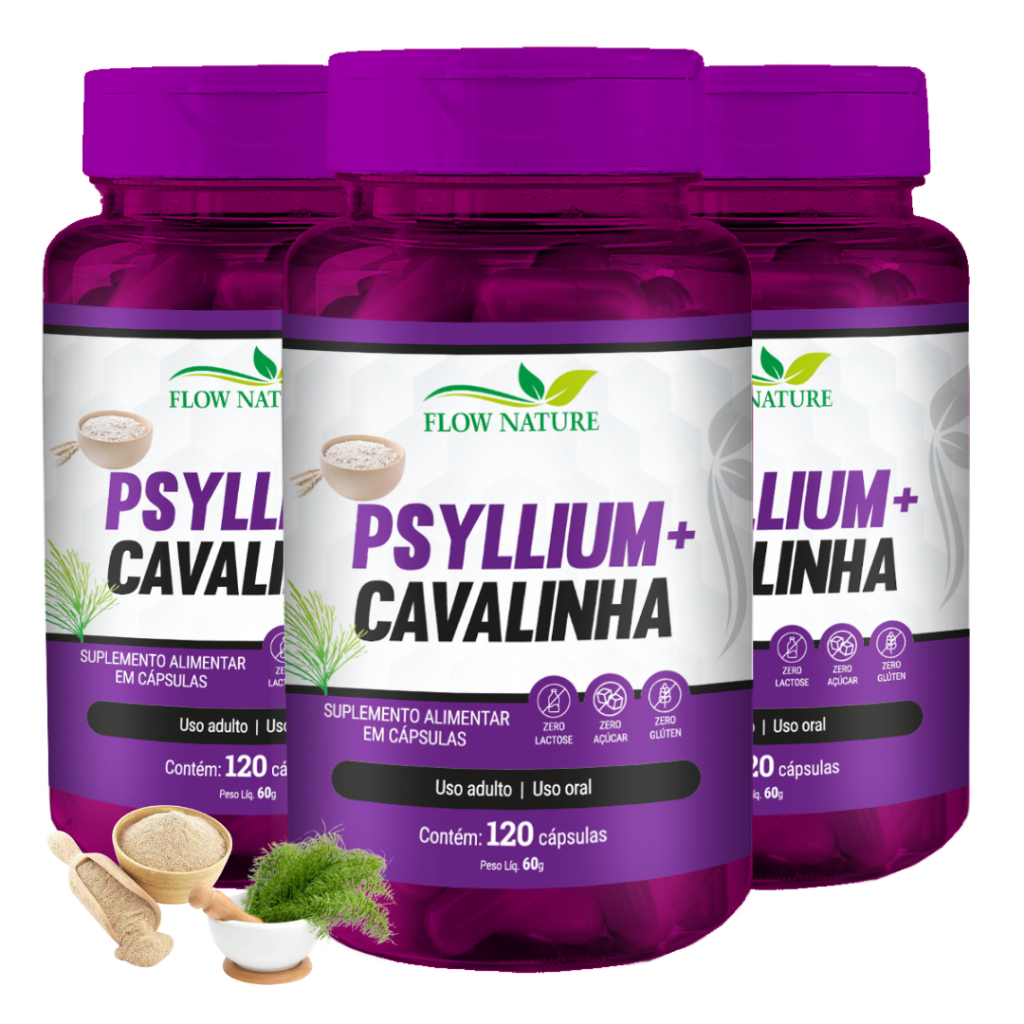 Psyllium+Cavalinha 120 Cápsulas de 500 mg - Flow Nature - Kits Com 1, 2 ...