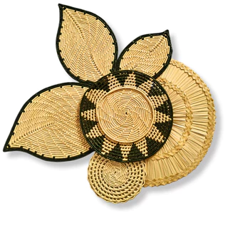 DECORAÇÃO PAREDE BOHO COMPOSIÇÃO ENFEITE PAREDE COLORIDO PALHA NATURAL FOLHAS SOUSPLATLEQUE