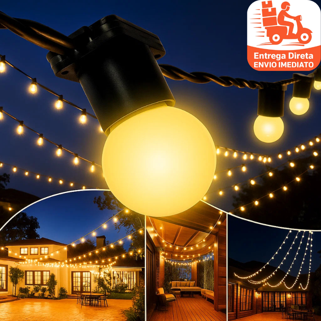 Varal De Luzes LED Festão até 25M Com Lâmpadas Inclusas Bivolt Luz Quente/Fria