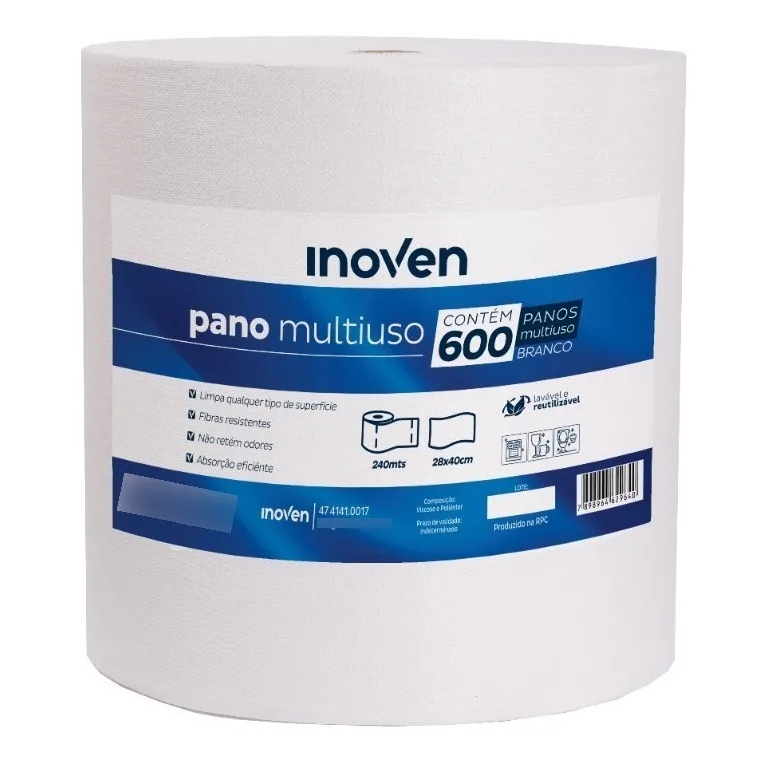 Pano Multiuso Rolo 600 Panos Perfex Picotado 28 X 240 Mt Branco Inoven ...