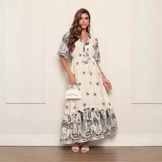 Vestido Longo Feminino Floral ou Liso Elegante Casual Estampado Marca Penol em Oferta na Shopee
