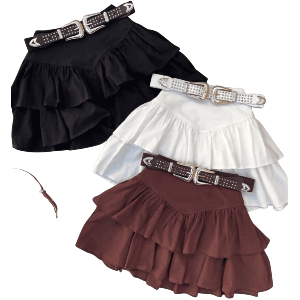 Shorts Saia Curta com Babados em Camadas Suplex | Shopee Brasil