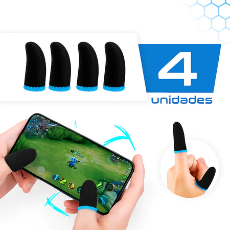 Kit 4 luvas de dedo gamer profissional anti suor celular jogos free fire pubg cod mobile fps pro