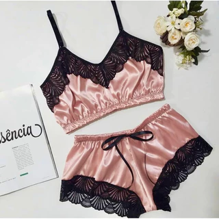 Baby Doll Feminino em Cetim com Renda – Conjunto Short Doll Sensual em Oferta na Shopee