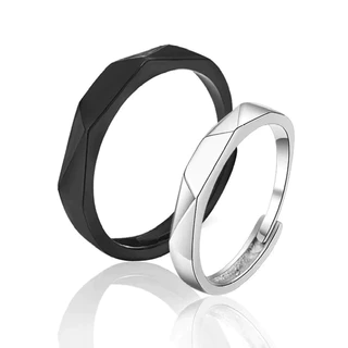 Aliança Anel Losango Diamante Geométrica Preto e Prata Ajustável Namoro Casal Dia dos Namorados