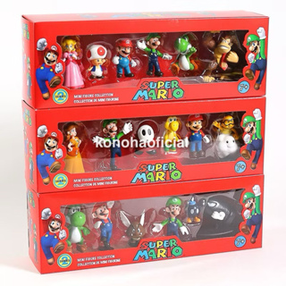 Conjunto 6 Bonecos Super Mario Bros PVC Mario Luigi Yoshi Donkey Kong Cogumelo Brinquedos em Oferta na Shopee