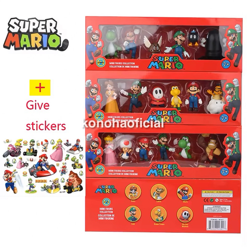 Kit 6 Bonecos Super Mario Luigi Yoshi Koopa Donkey Kong Peach Daisy Shy Guy Toad Bill Goomba PVC Brinquedos em Oferta na Shopee