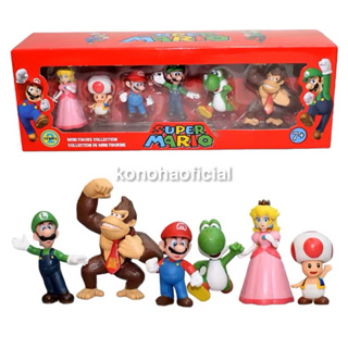 Kit 6 Miniaturas Bonecos Super Mario Bros Mario Luigi Yoshi Donkey Kong Cogumelo PVC Figuras de Ação Brinquedos Infantil em Oferta na Shopee