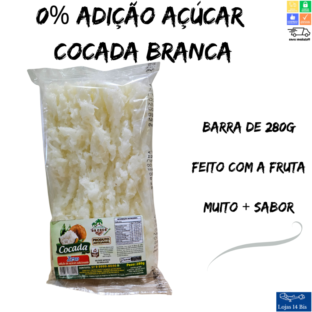 Cocada Branca Morena Maracujá 0% de Adição de Açúcar Artesanal