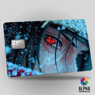 Adesivo de cartão de crédito estilo anime olho vermelho – design intenso e marcante