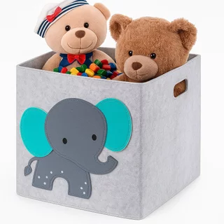 Cesto Organizador Infantil Dobrável em Feltro 30L Porta Brinquedos Roupas com Estampa de Animais Cesto Organizador Infantil Dobrável em Feltro 30L Porta Brinquedos Roupas com Estampa de Animais