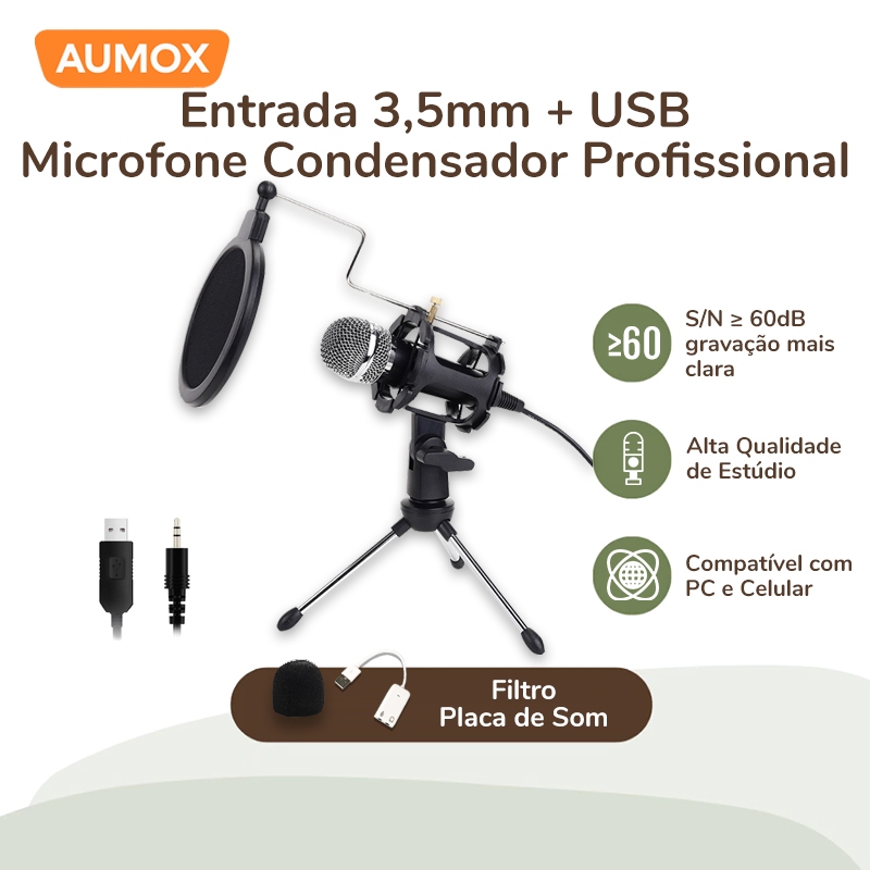 Kit Microfone Condensador Para Karaokê E Transmissão Ao Vivo Cabeça De Conversão De 3,5 mm+USB