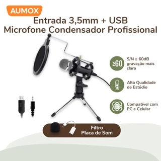 Kit Microfone Condensador Para Karaokê E Transmissão Ao Vivo Cabeça De Conversão De 3,5 mm+USB