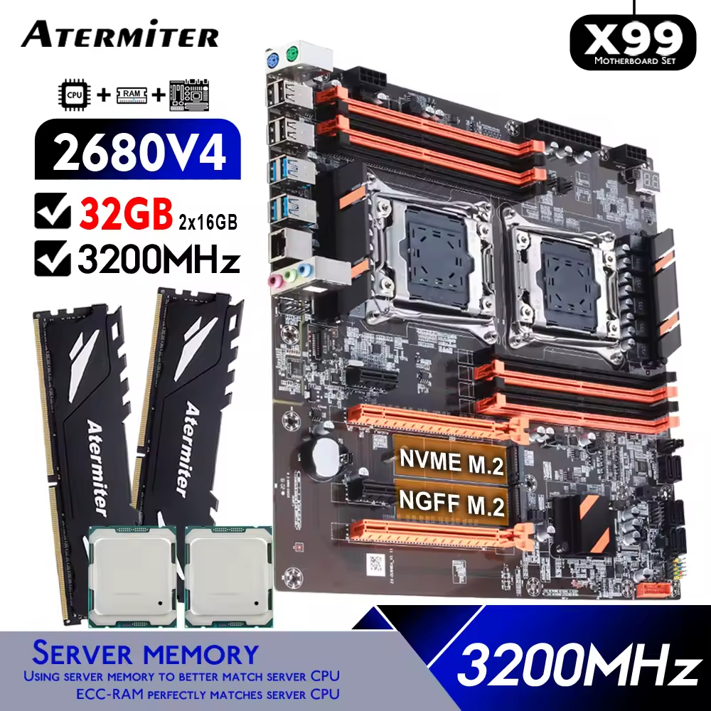 Kit Placa mãe duo x99 2x 2680v4 32gb + 2xcpufans a Pronta entrega