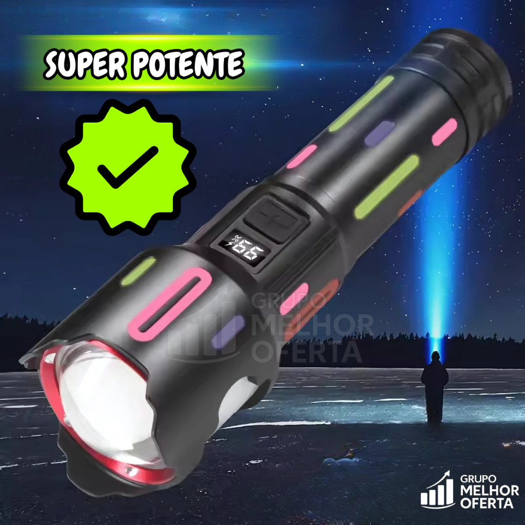 Lanterna Tática super potente LED muito forte Premium Recarregável Zoom ...