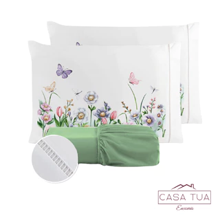 Kit Jogo de Lençol Fronha Borboleta Estampada Micropercal 400 Fios Ponto Palito - Aproveite Último Lançamento em Oferta na Shopee