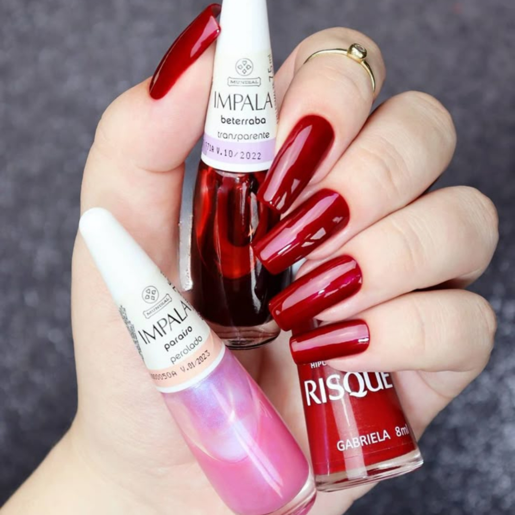 Kit 3 Esmaltes Impala e Risqué Tons Escuros Vermelho Perolado Rosinha ...