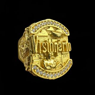 Dedeira Moeda Antiga Visionario Ajustável Face de Cristo + Trevo Lateral Cor Idêntica ouro 18k Anel