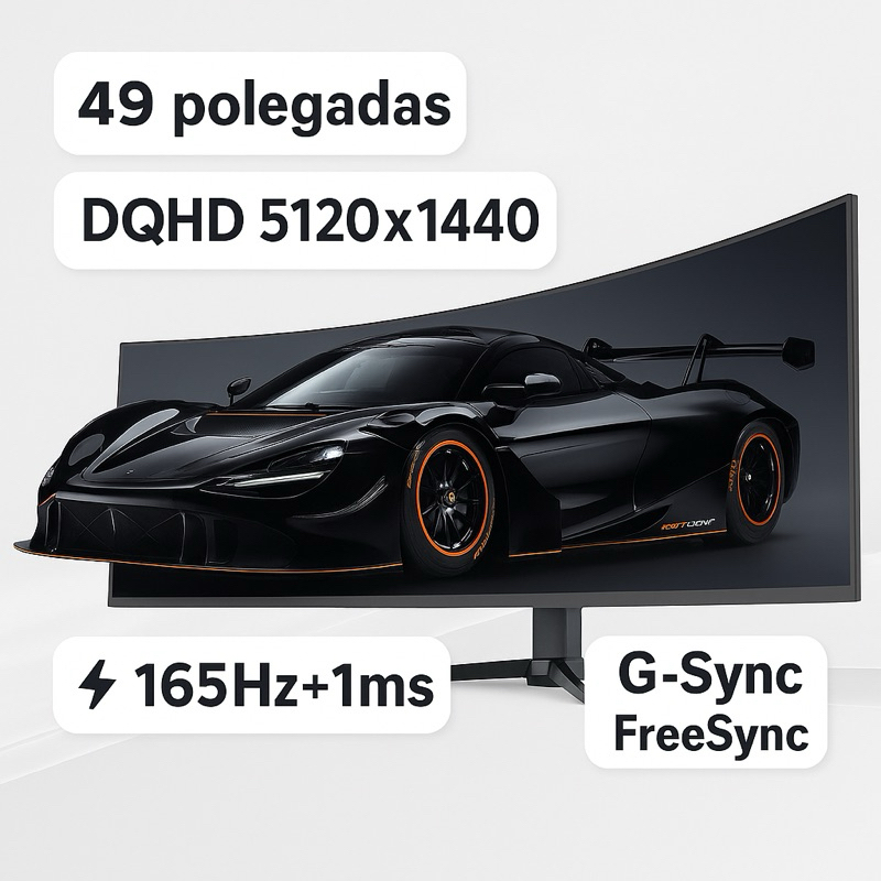 49” Monitor Gamer LED Curvo Ultrawide 165Hz 1ms DQHD com Som Integrado RGB