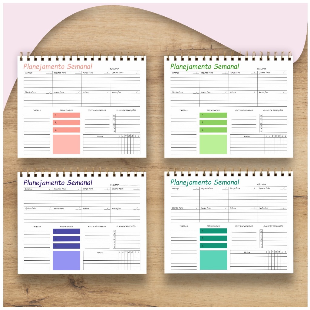 Planner Semanal de Mesa 50 Folhas, Organize sua Rotina, Planejamento ...