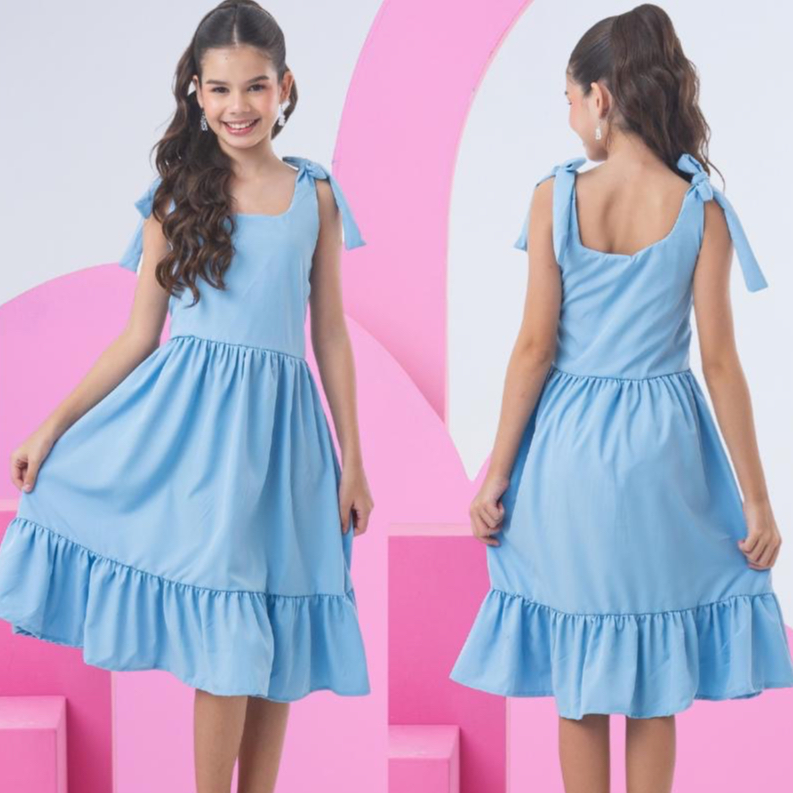 Vestido de menina Juvenil festa midi infanto cores lisas variadas 14 ...