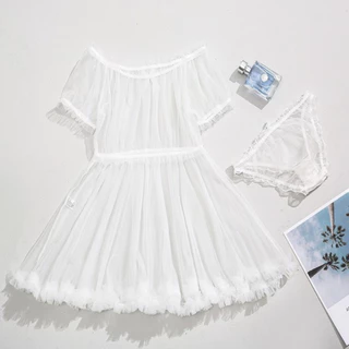 Camisola E Calcinha Pura Sexy Feminina Vestido Transparente Fino Ombro a Ombro Envio Imediato