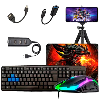 Kit Mobilador Completo Hub Tipo C Teclado Gamer Teclas Azul Mouse RGB Mouse Pad Tripe em Oferta na Shopee