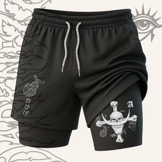 Short Compressao 2 em 1 Fitness Barba Branca Imperador One Piece Anime Gym Treino Confortavel -Darknezz