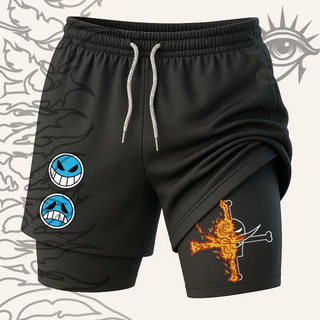 Short Compressao 2 em 1 Fitness Ace Barba Branca One Piece Anime Gym Treino Confortavel -Darknezz