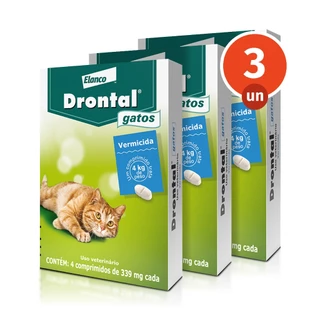 Kit 3 Vermífugo Drontal Gatos 4 Comprimidos para Gatos de até 4kg Elanco em Oferta na Shopee