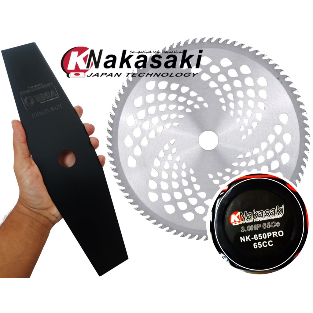 Disco 80 Dentes + Lâmina 2 Pontas 350mm P/ Roçadeira Nakasaki 63cc