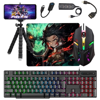 Kit Mobilador Completo 7 Peças Teclado Mouse Gamer Rgb Mouse Pad Hub Tripe Otg Micro e Tipo c em Oferta na Shopee